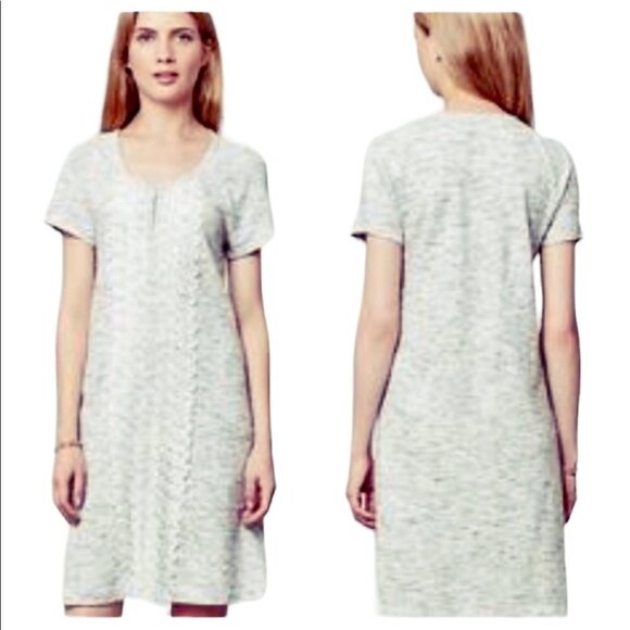 Anthropologie Lilka Heathered grey t-shirt  dress midline crochet detail pockets - Picture 1 of 16